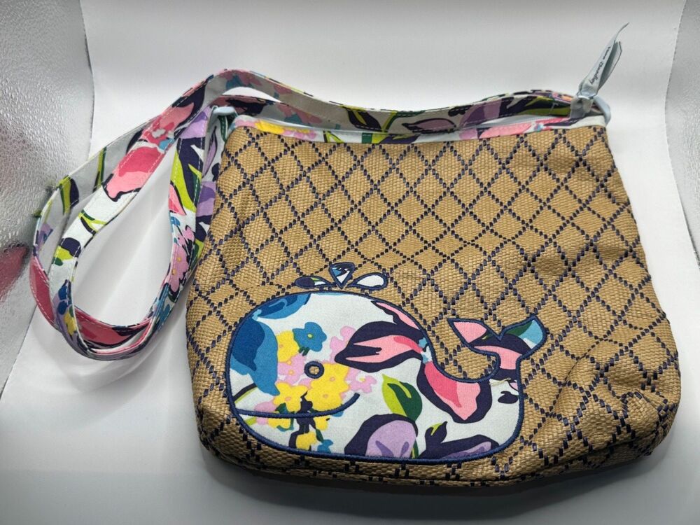 Vera Bradley Straw Purse Bag Marian Floral Beach Crossbody Whale Applique NWT